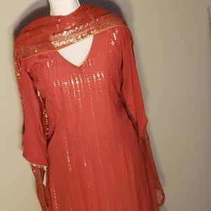 Beautiful Beautiful Red Suit with Pretty Sequence Dupatta